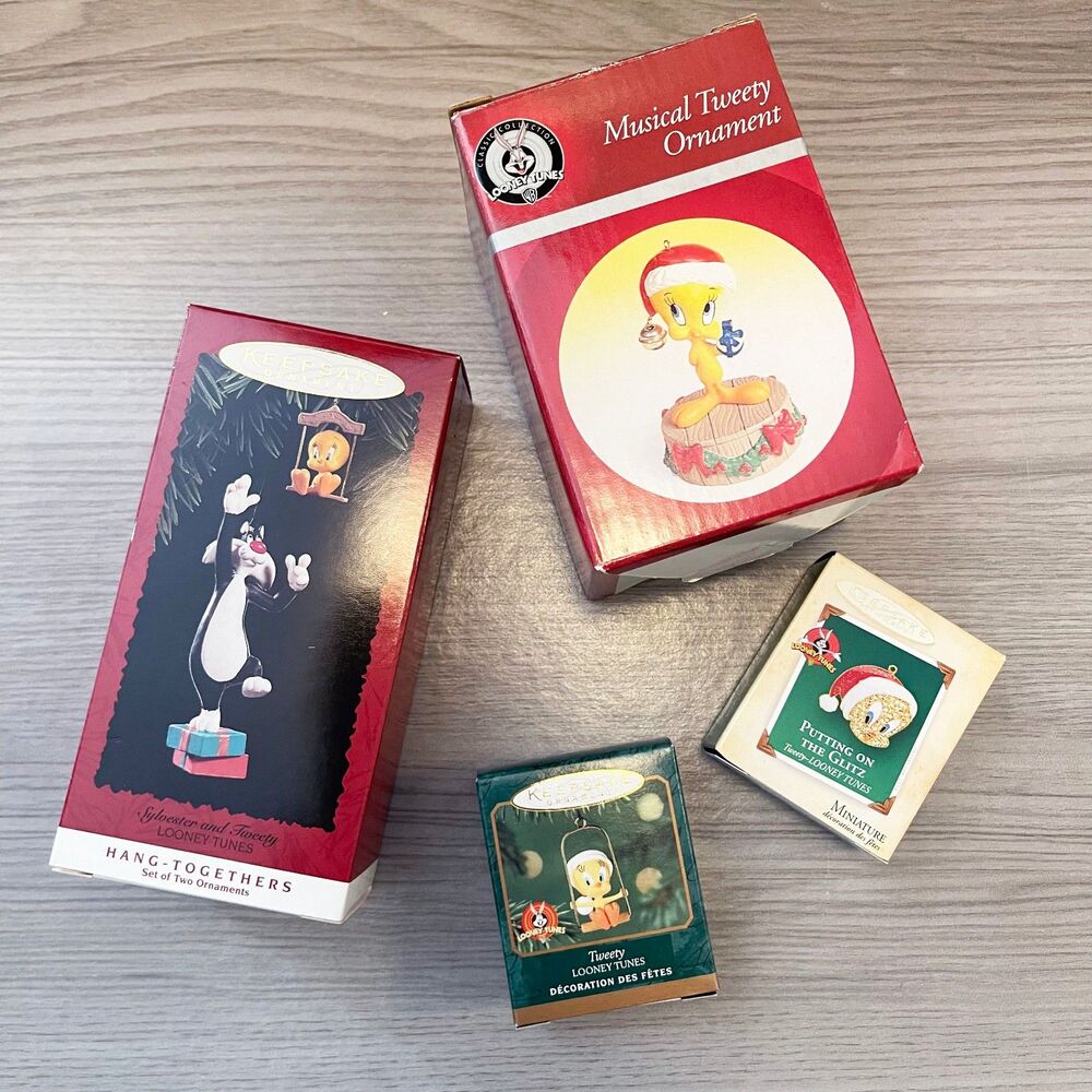 Hallmark & Looney Tunes Tweety Christmas Ornament Lot of 4 NIB Musical Vintage